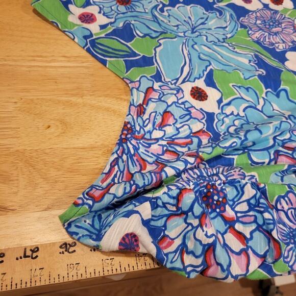 Lilly Pulitzer Blue & Green Short Sleeve V-Neck Gathered Sleeve T-shirt S - Picture 6 of 7